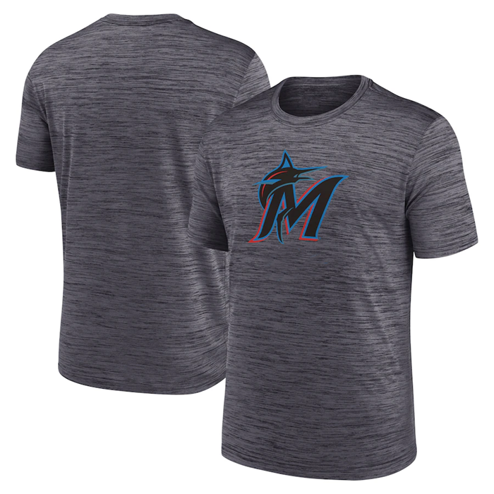 Men's Miami Marlins Grey Team Logo Velocity Performance T-Shirt